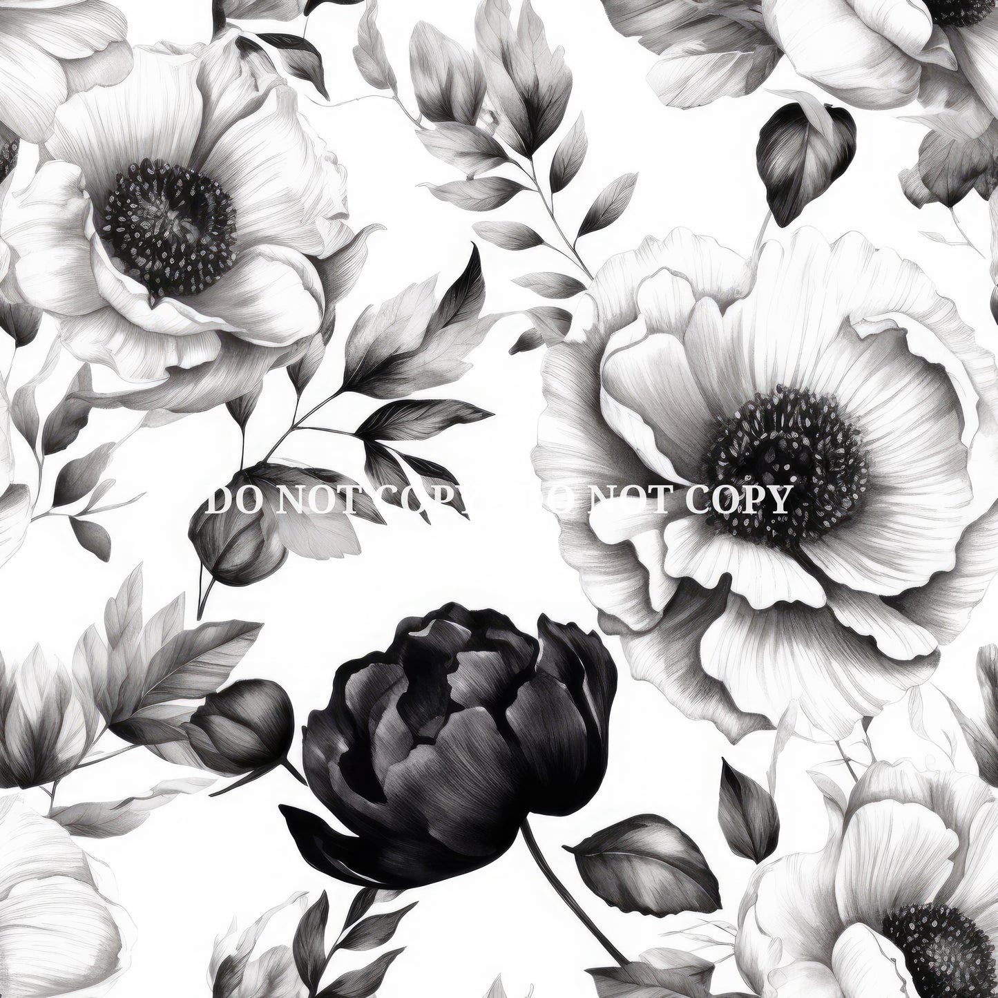 BLACK AND WHITE WATERCOLOR FLORALS PATTERN VINYL - MULTIPLE VARIATIONS