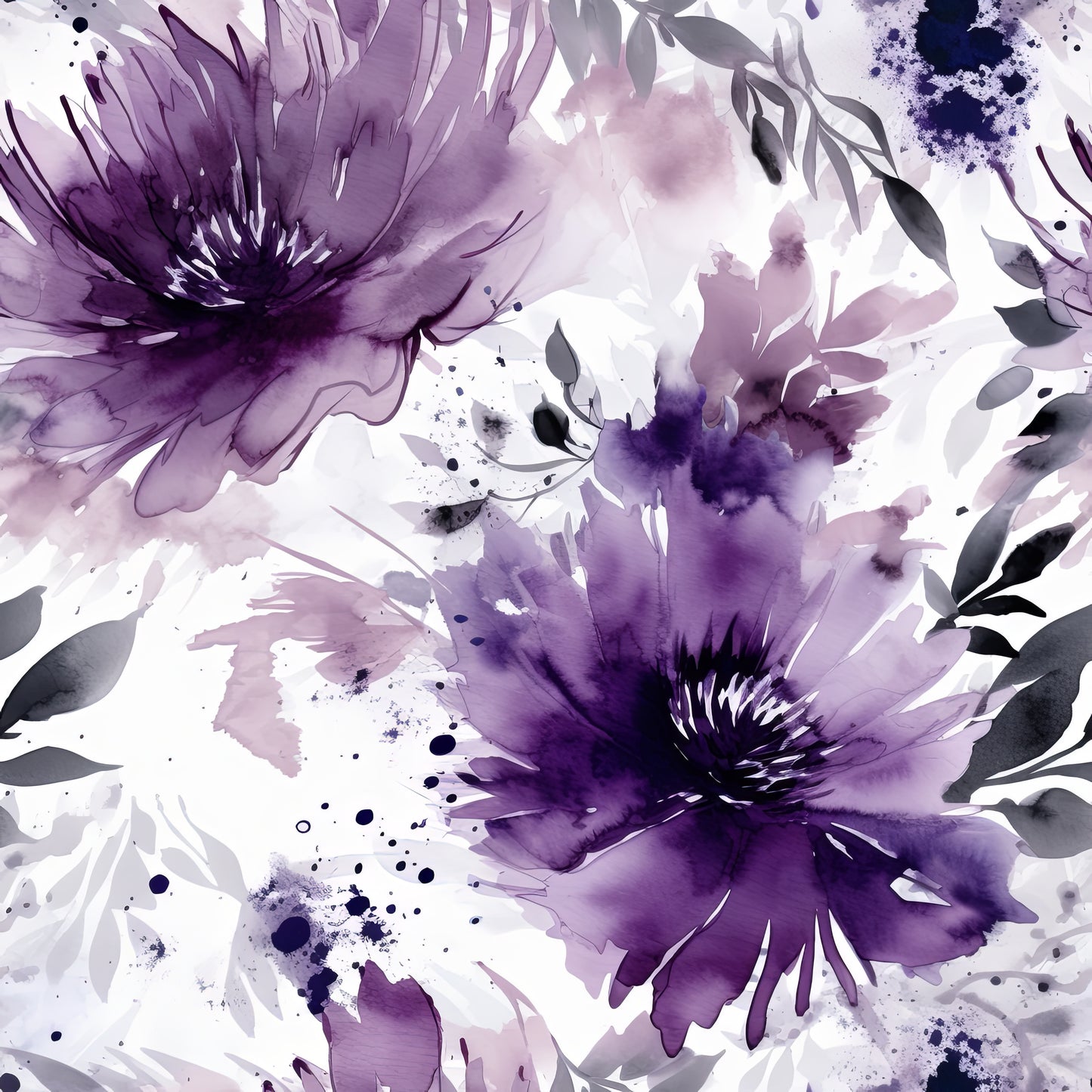 PURPLE WATERCOLOR FLOWERS VINYL - MULTIPLE VARIATIONS