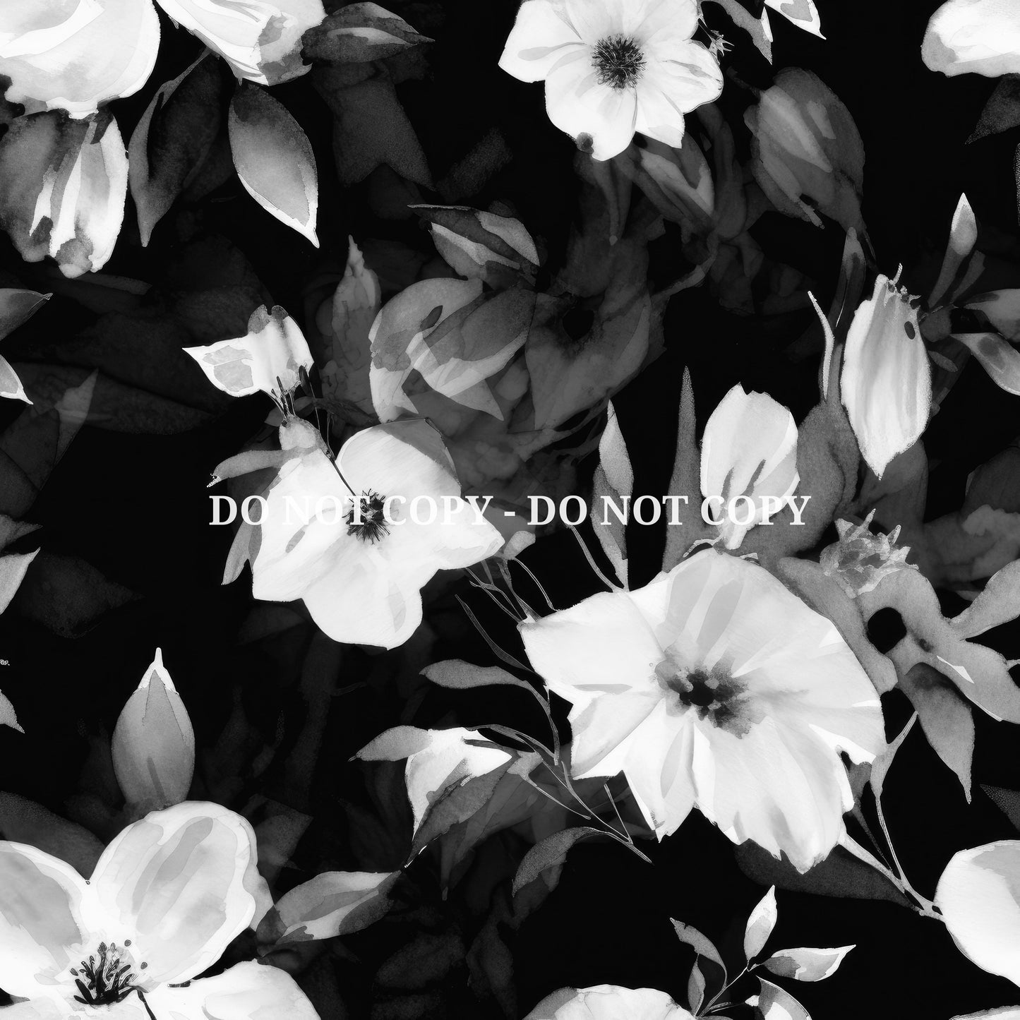 BLACK AND WHITE WATERCOLOR FLORALS PATTERN VINYL - MULTIPLE VARIATIONS