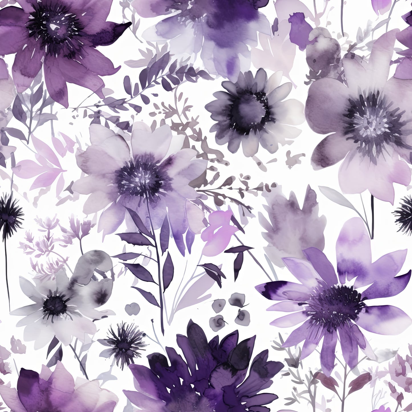 PURPLE WATERCOLOR FLOWERS VINYL - MULTIPLE VARIATIONS