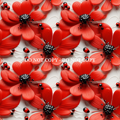 LADYBUG FLOWERS PATTERN VINYL - MULTIPLE VARIATIONS