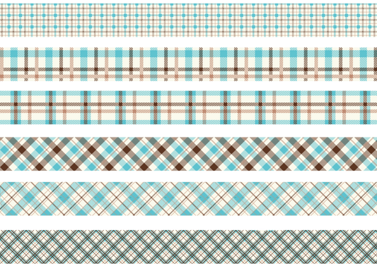 AQUA BROWN AND TAN TARTAN STRIPES - SOUTHWESTERN CHRISTMAS - FLAIR SHEET - PINE AND FEATHERS DESIGN