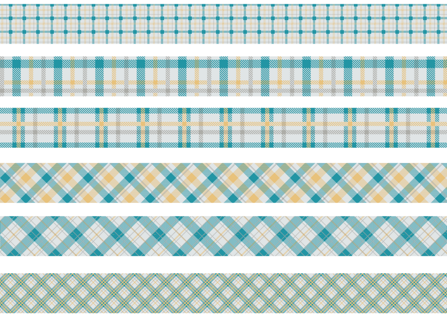 AQUA GOLD AND GRAY TARTAN STRIPES - FLAIR SHEET - PINE AND FEATHERS DESIGN