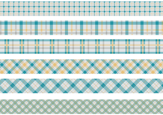 AQUA GOLD AND GRAY TARTAN STRIPES - FLAIR SHEET - PINE AND FEATHERS DESIGN