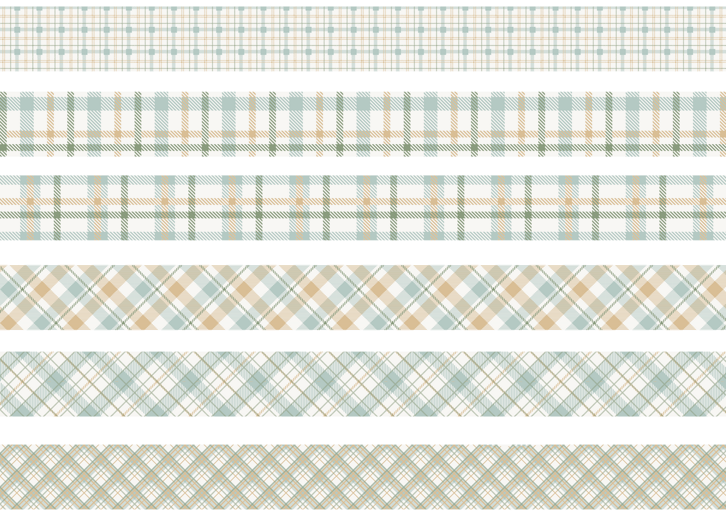 AQUA GREEN AND GOLD TARTAN STRIPES - FLAIR SHEET - PINE AND FEATHERS DESIGN