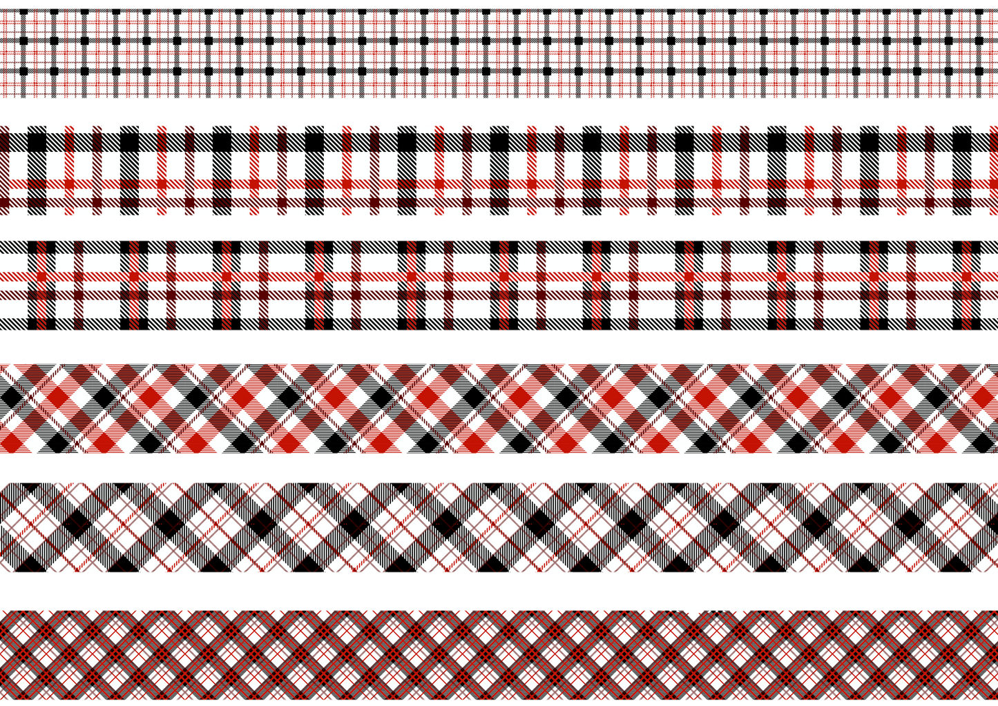 RED, BLACK AND WHITE TARTAN STRIPES - FLAIR SHEET - PINE AND FEATHERS DESIGN