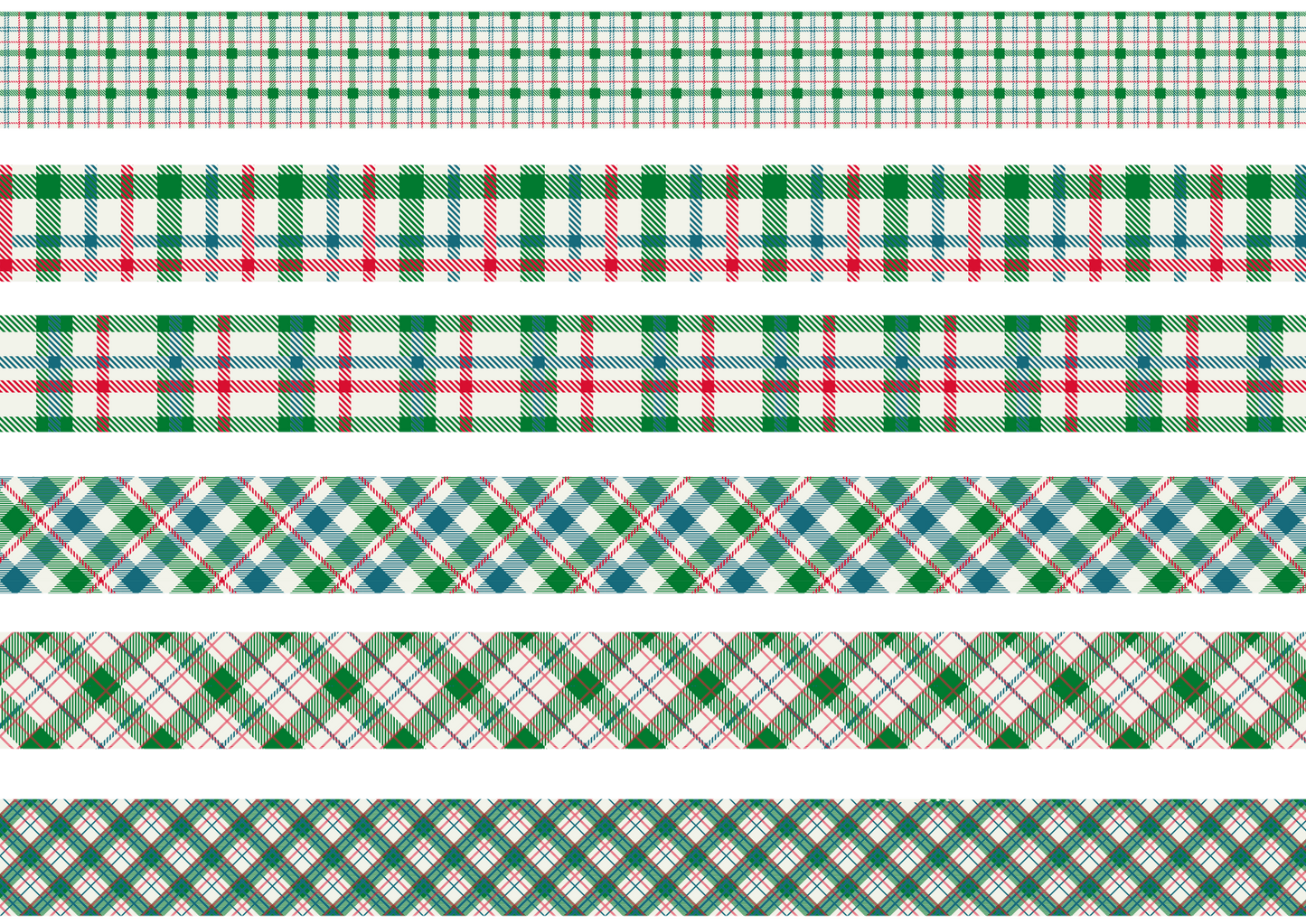 BLUE, GREEN AND RED TARTAN STRIPES - FLAIR SHEET - PINE AND FEATHERS DESIGN