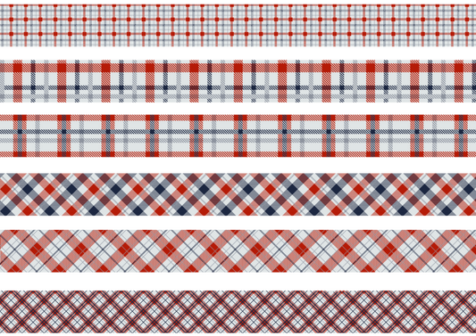 RED BLUE AND SILVER TARTAN STRIPES - FLAIR SHEET - PINE AND FEATHERS DESIGN