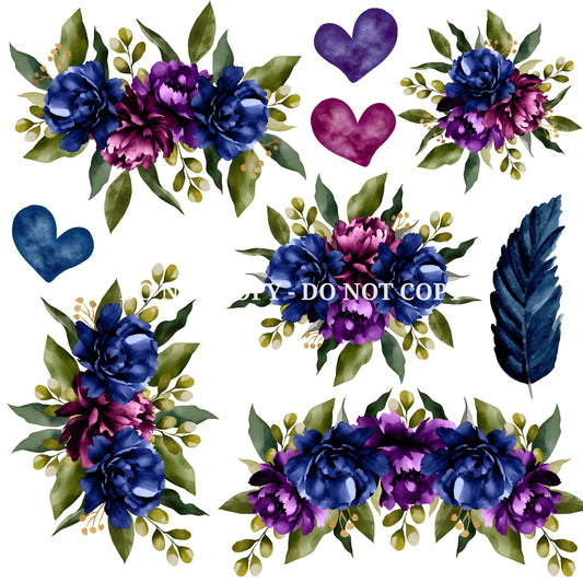 DARK BLUE AND PURPLE FLORAL  - FLAIR SHEET