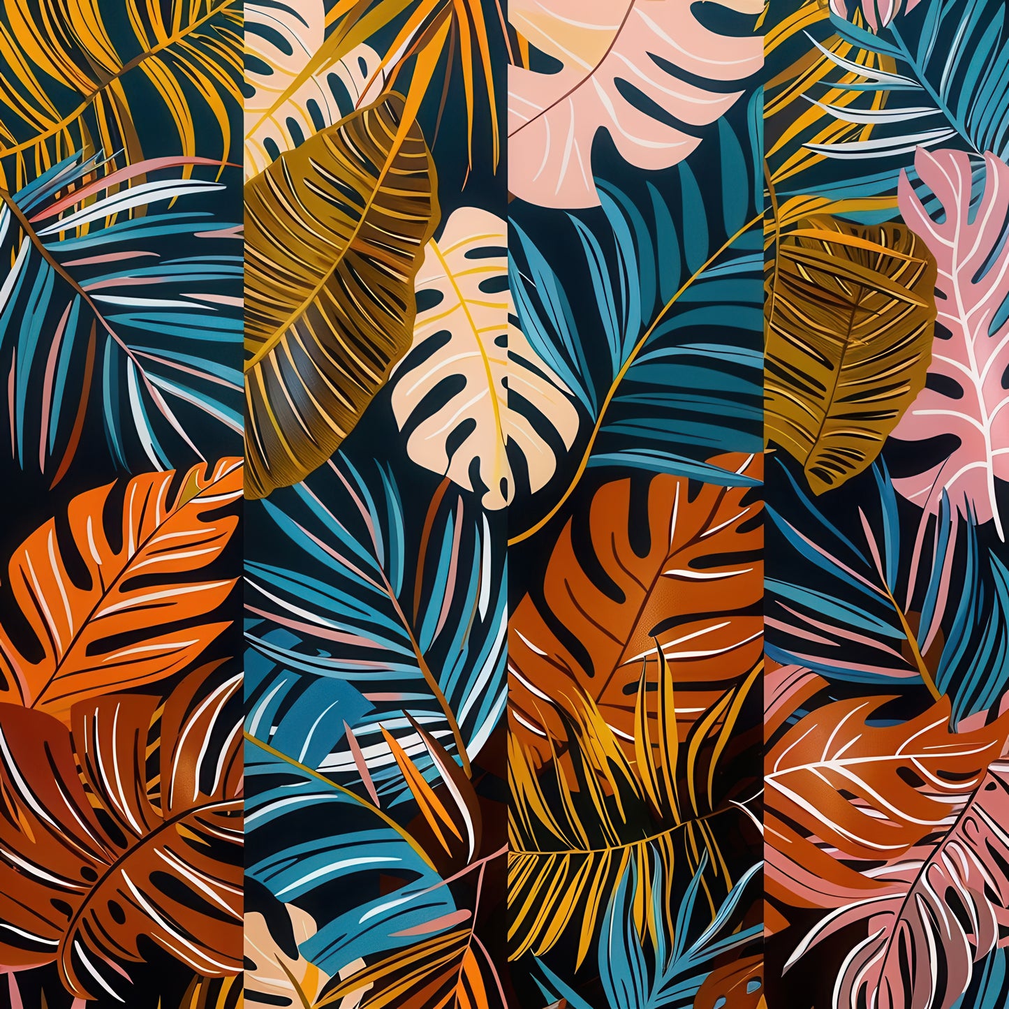 EARTH TONED TROPICAL LEAVES - MULTIPLE VARIATIONS