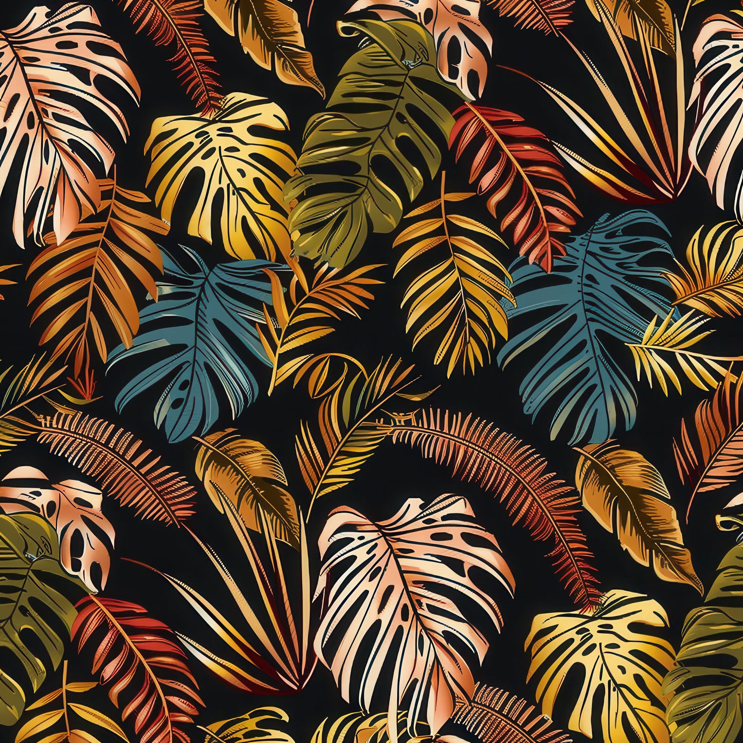 EARTH TONED TROPICAL LEAVES - MULTIPLE VARIATIONS