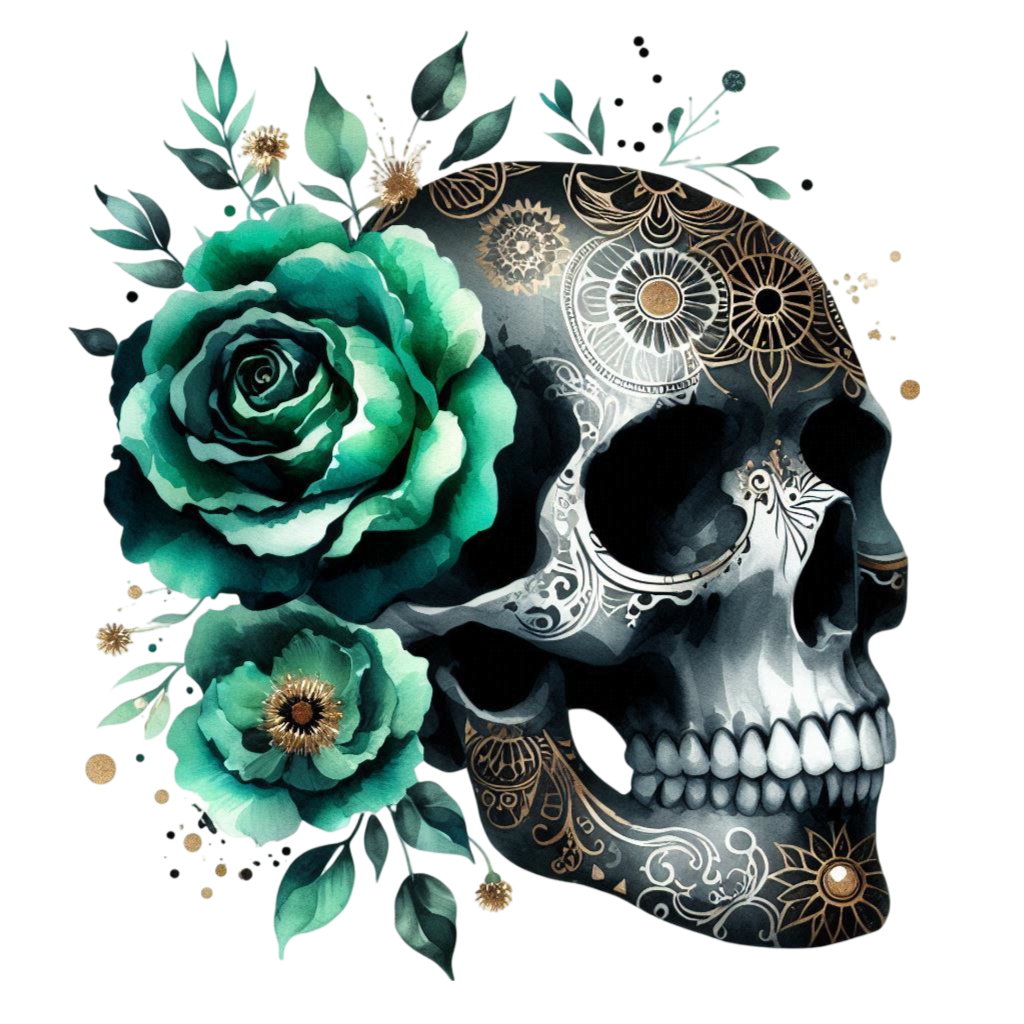 GREEN FLORAL SKULLS - Decals