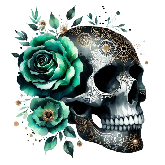 GREEN FLORAL SKULLS - Decals