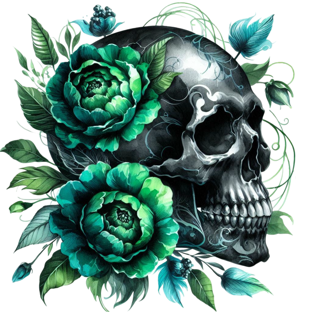 GREEN FLORAL SKULLS - Decals