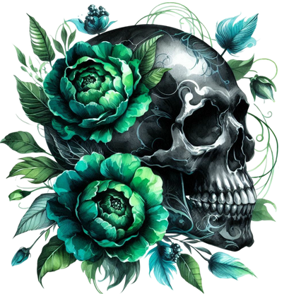 GREEN FLORAL SKULLS - Decals