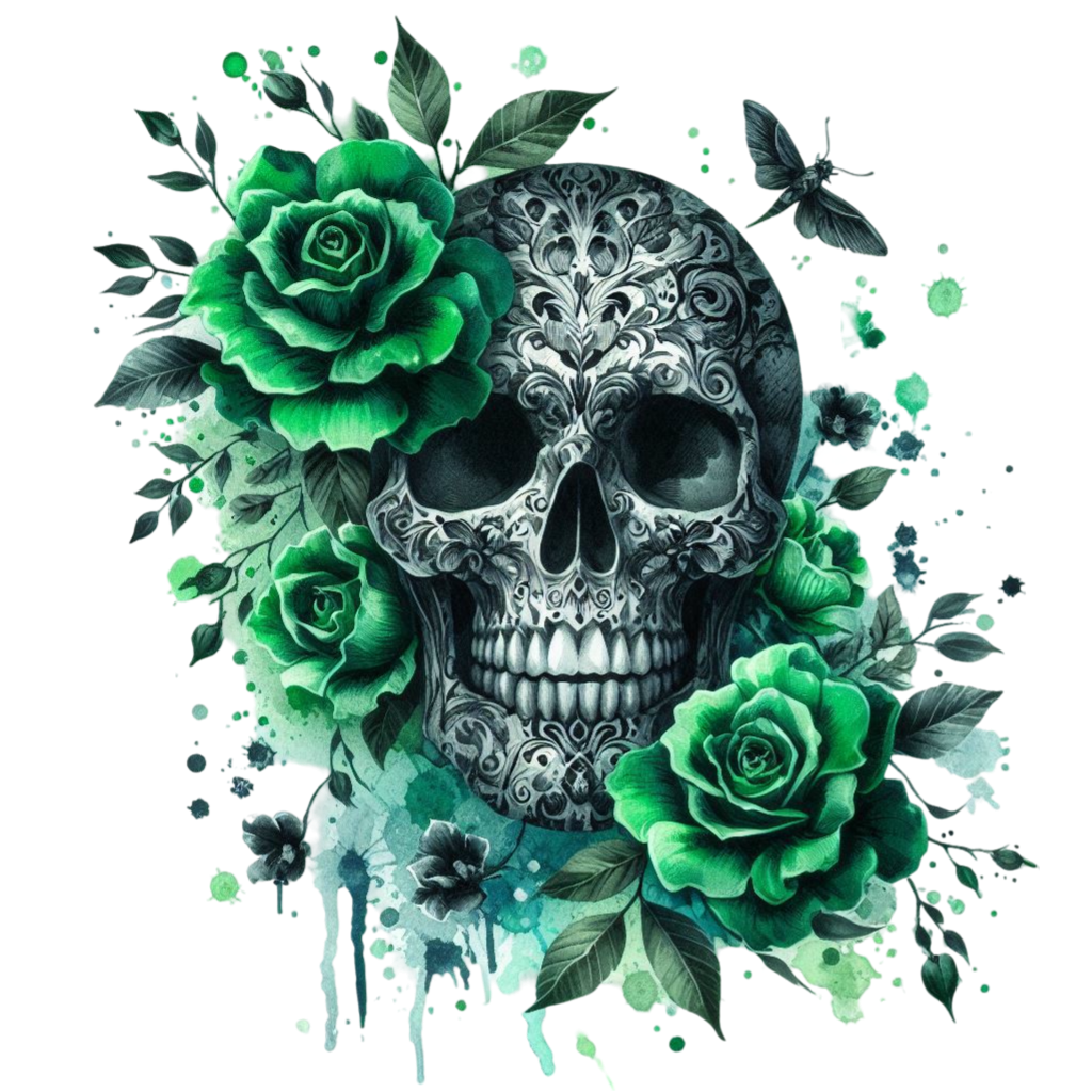 GREEN FLORAL SKULLS - Decals