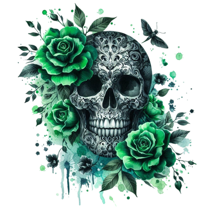 GREEN FLORAL SKULLS - Decals