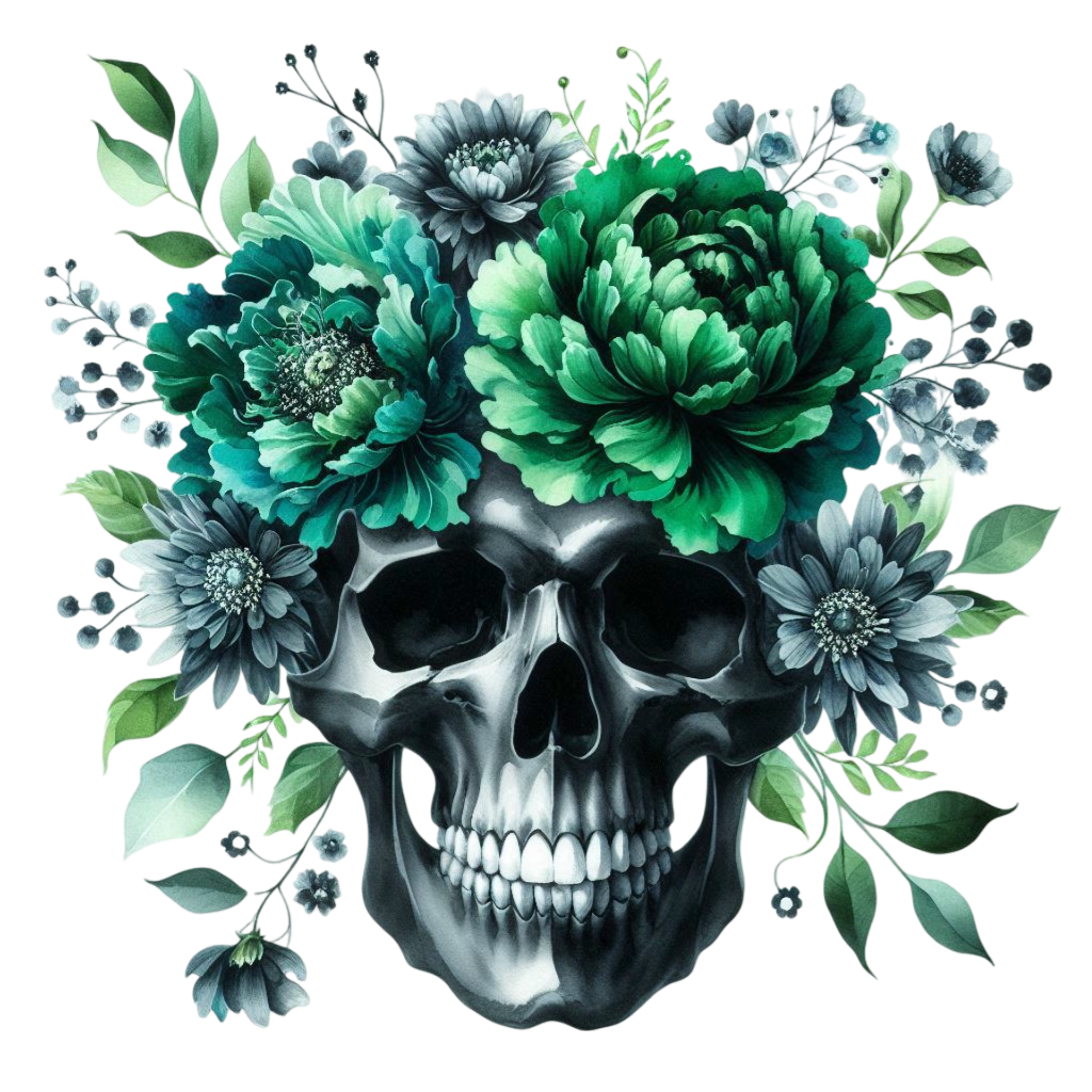 GREEN FLORAL SKULLS - Decals