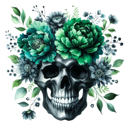 GREEN FLORAL SKULLS - Decals