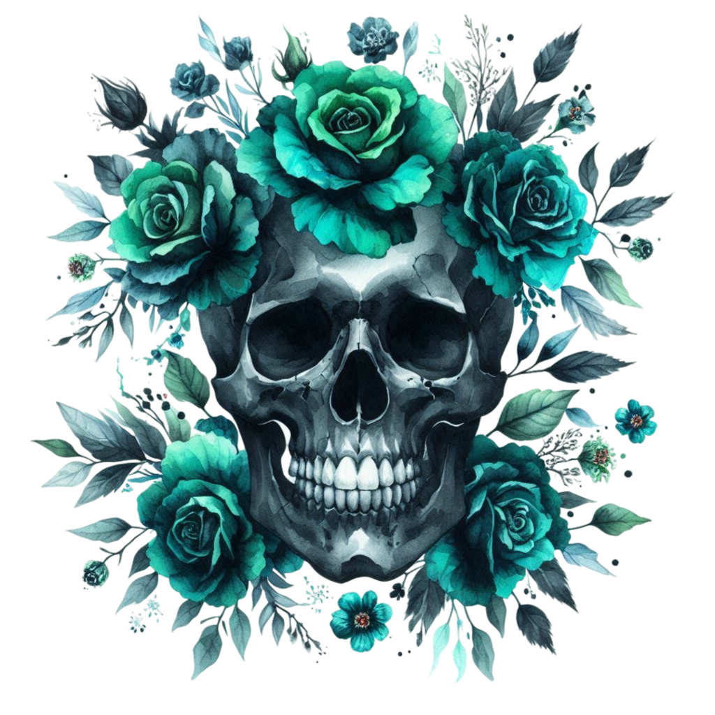 GREEN FLORAL SKULLS - Decals