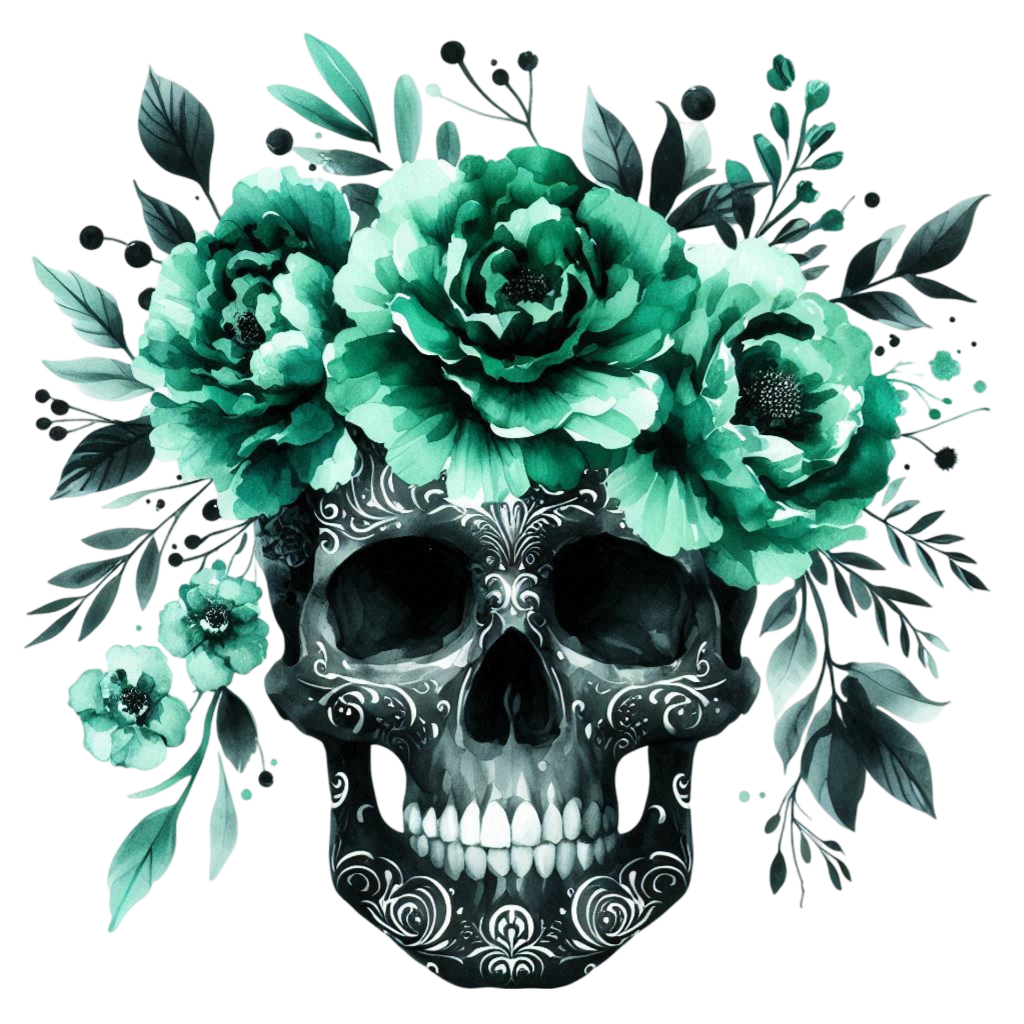 GREEN FLORAL SKULLS - Decals