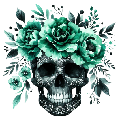 GREEN FLORAL SKULLS - Decals