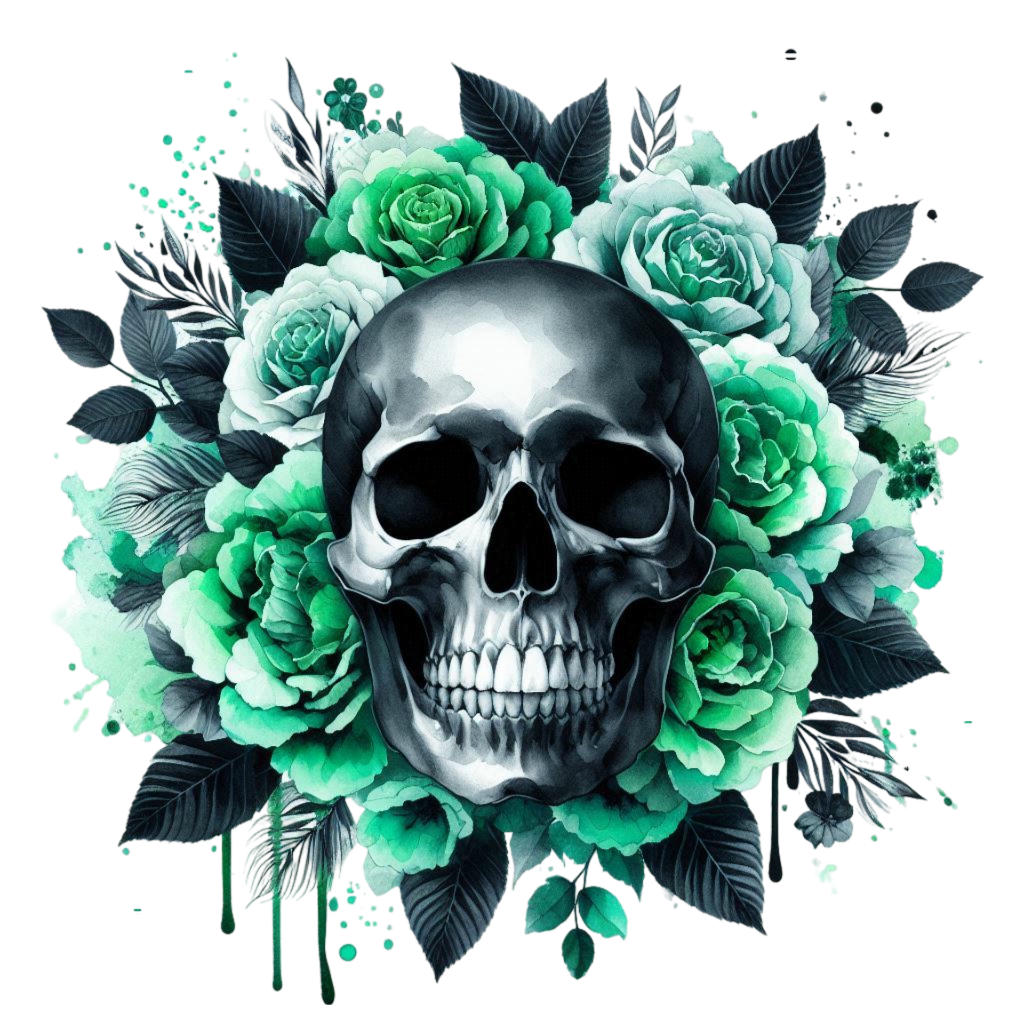 GREEN FLORAL SKULLS - Decals