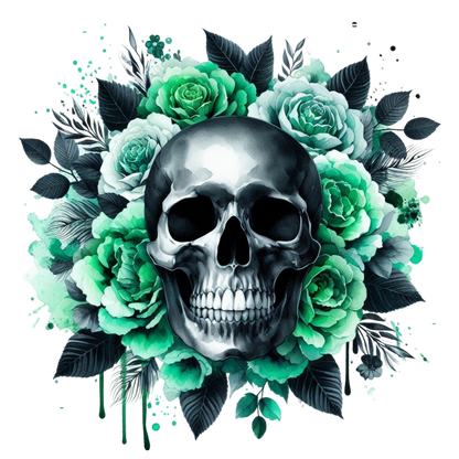 GREEN FLORAL SKULLS - Decals