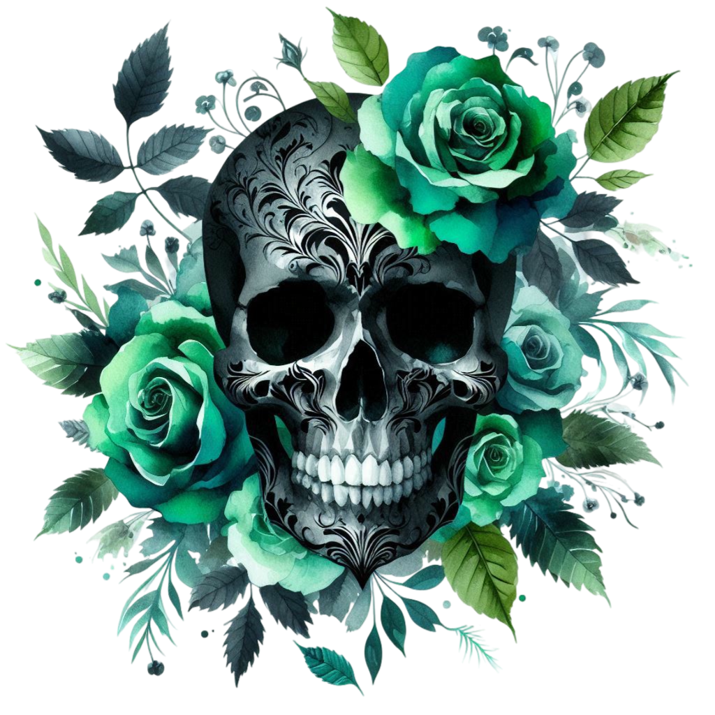 GREEN FLORAL SKULLS - Decals