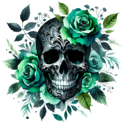 GREEN FLORAL SKULLS - Decals