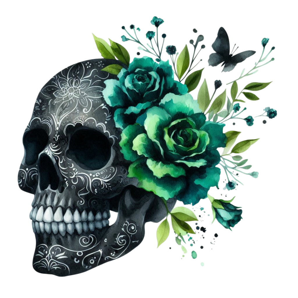 GREEN FLORAL SKULLS - Decals