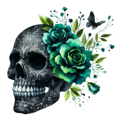 GREEN FLORAL SKULLS - Decals