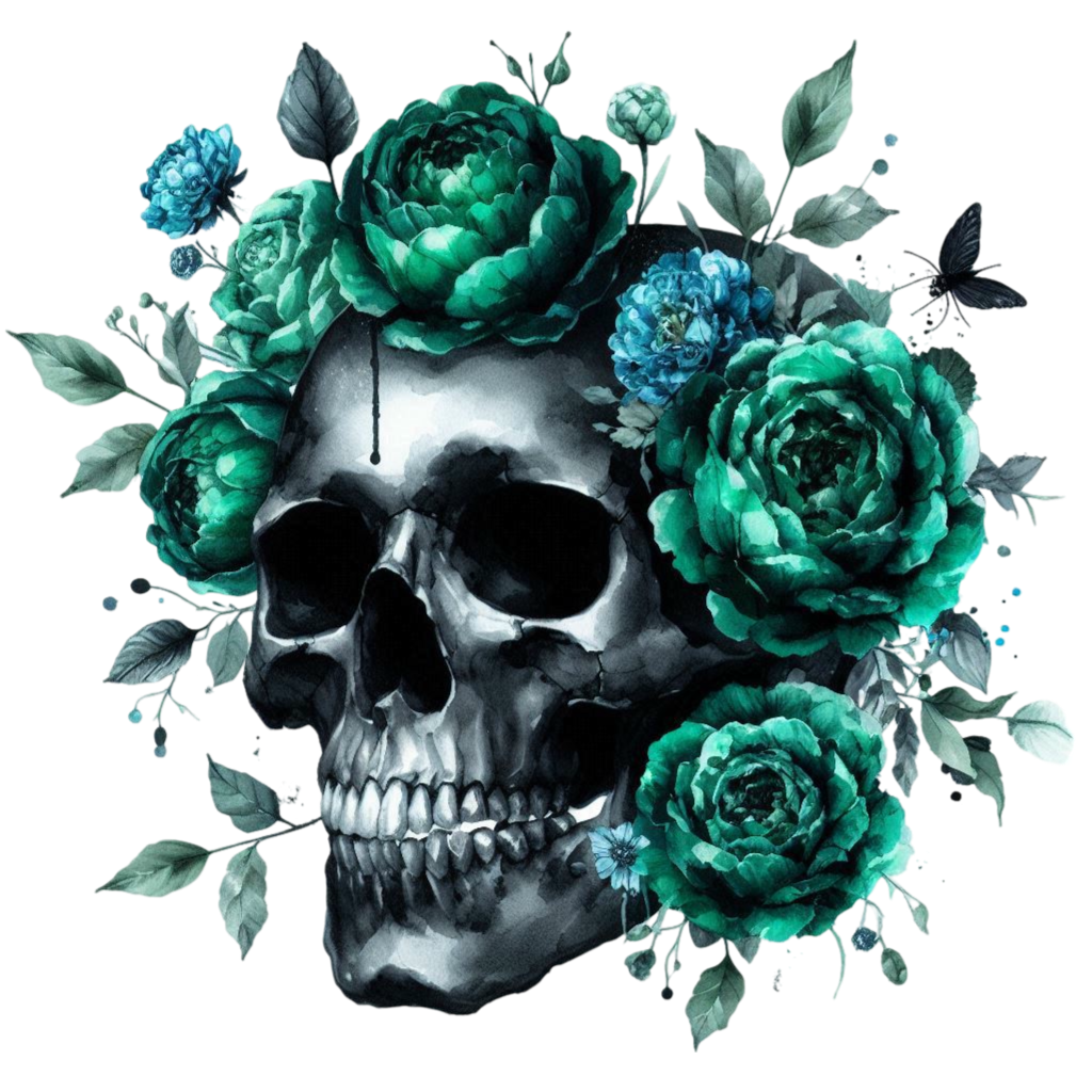 GREEN FLORAL SKULLS - Decals