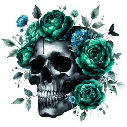 GREEN FLORAL SKULLS - Decals