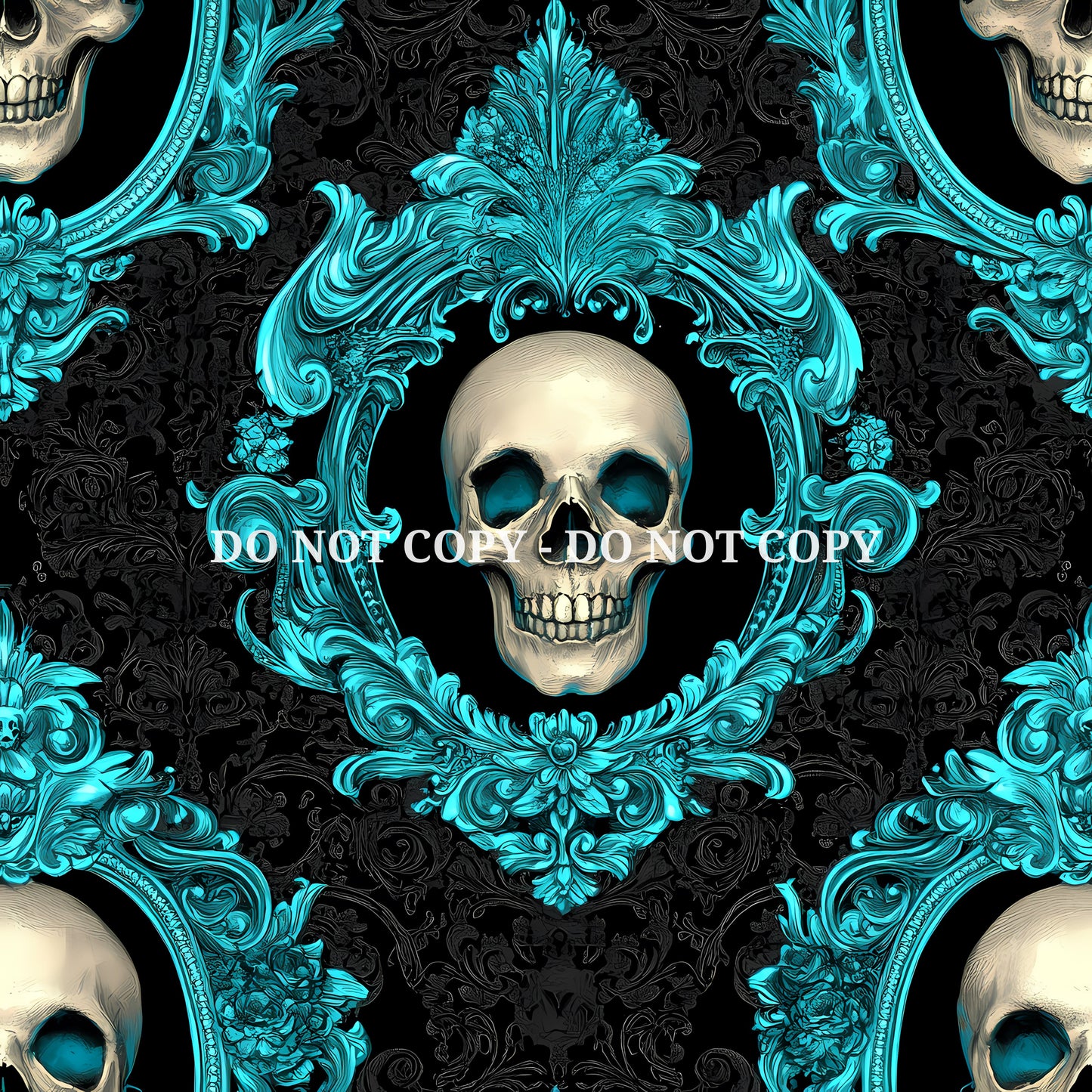 GOTHIC TEAL SKULLS - PATTERN VINYL