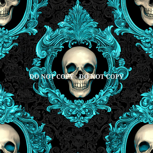 GOTHIC TEAL SKULLS - PATTERN VINYL