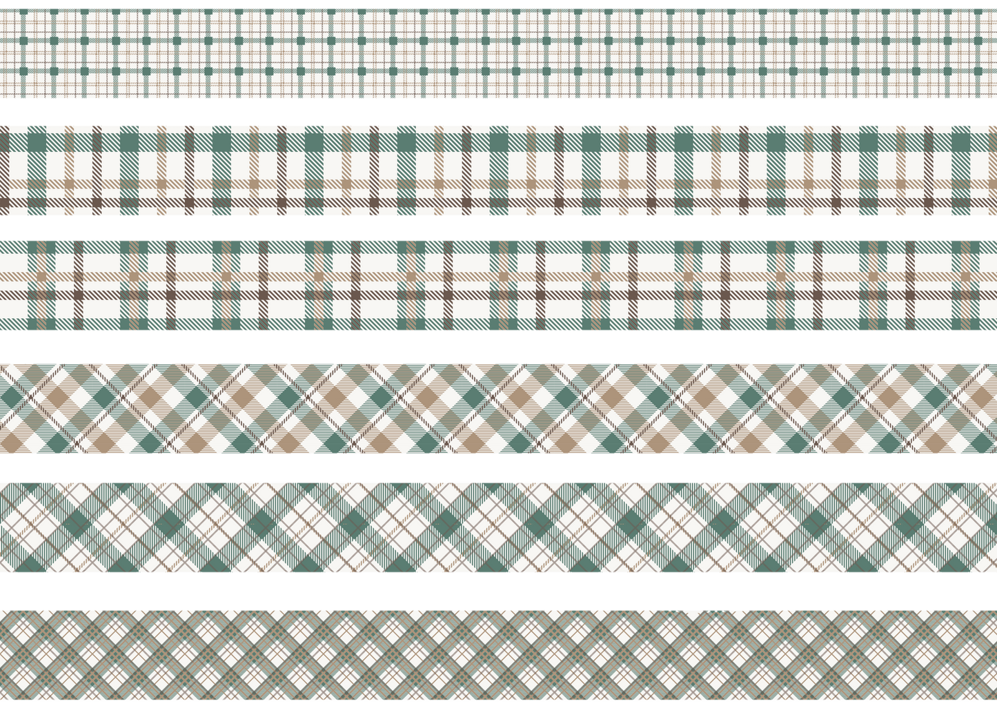 GREEN AND BROWN TARTAN STRIPES- VANILLA WINTER - FLAIR SHEET - PINE AND FEATHERS DESIGN