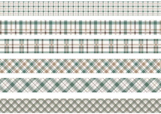 GREEN AND BROWN TARTAN STRIPES- VANILLA WINTER - FLAIR SHEET - PINE AND FEATHERS DESIGN