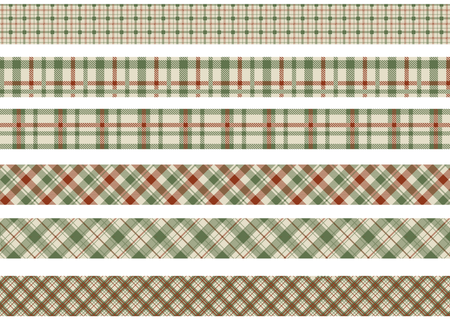 GREEN, BROWN AND CREAM TARTAN STRIPES - FLAIR SHEET - PINE AND FEATHERS DESIGN