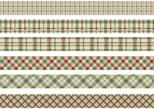 GREEN, BROWN AND CREAM TARTAN STRIPES - FLAIR SHEET - PINE AND FEATHERS DESIGN