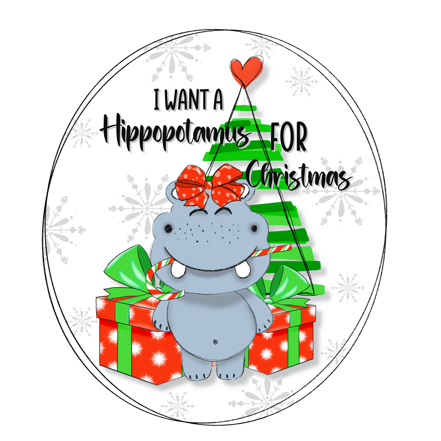 HIPPO CHRISTMAS VINYL/DECAL - MULTIPLE VARIATIONS - PINE AND FEATHERS DESIGNS