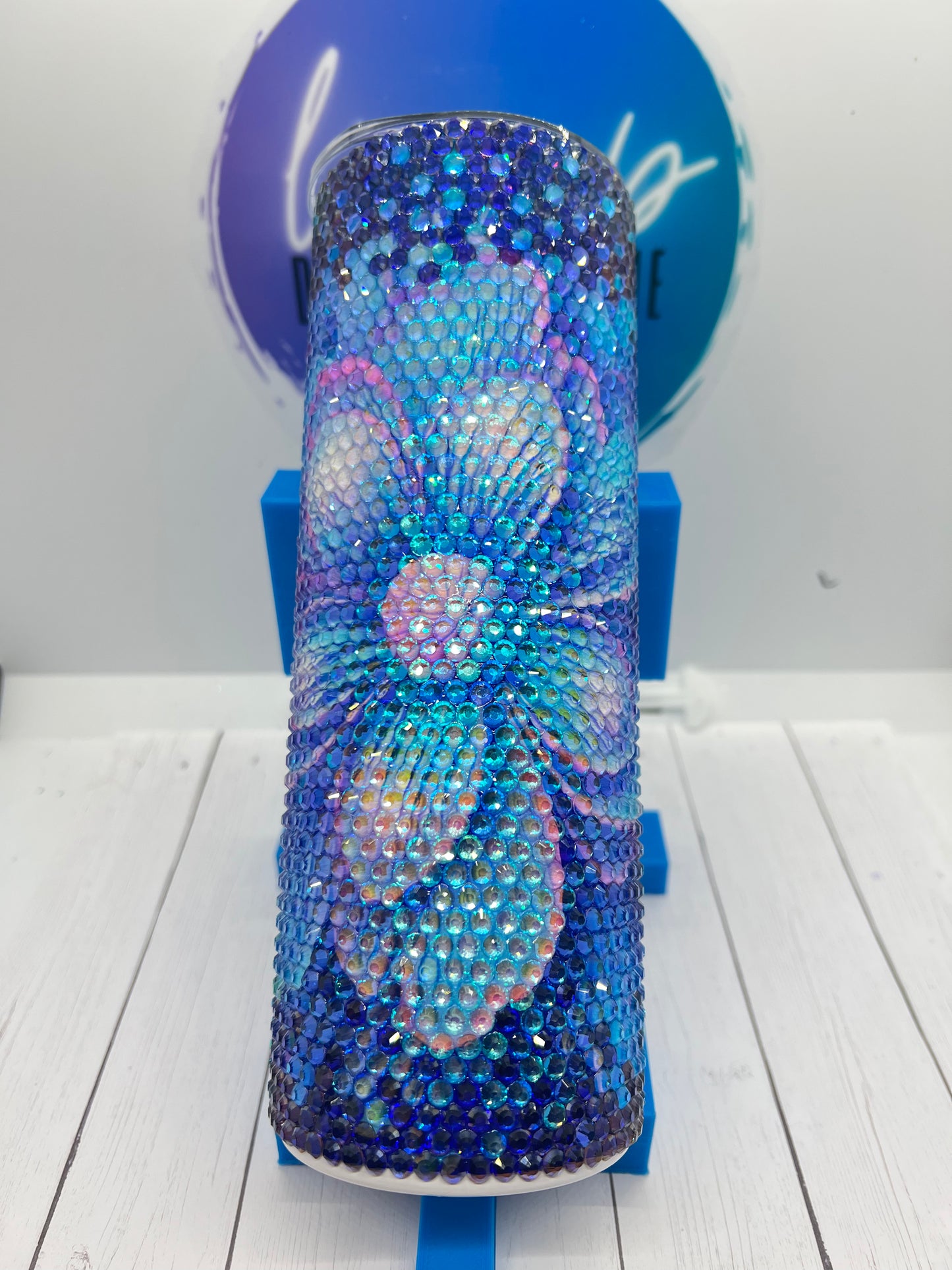 Neon blue flower - 20 oz glass