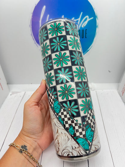 Turquoise Daisy Template Tumbler