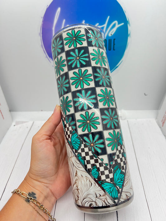 Turquoise Daisy Template Tumbler