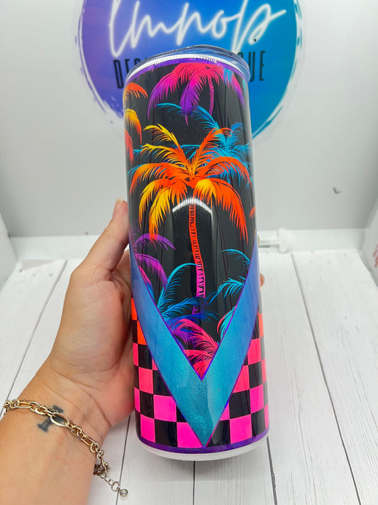Palm Tree Neon Checker Template Tumbler