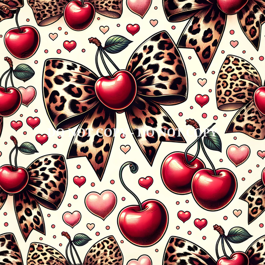 LEOPARD CHERRY BOWS - PATTERN VINYL