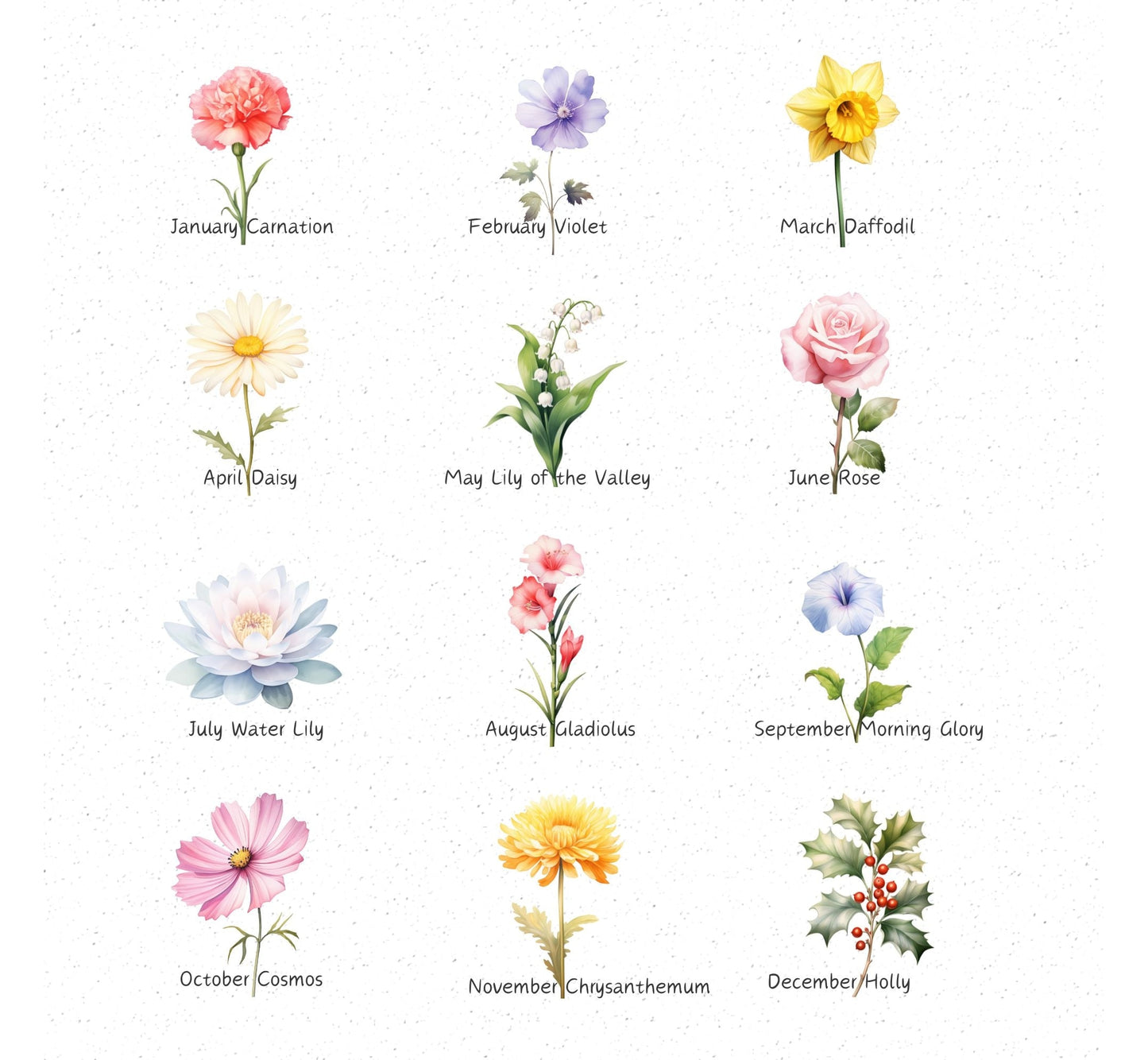 WATERCOLOR BIRTH FLOWERS - White Cast Decals