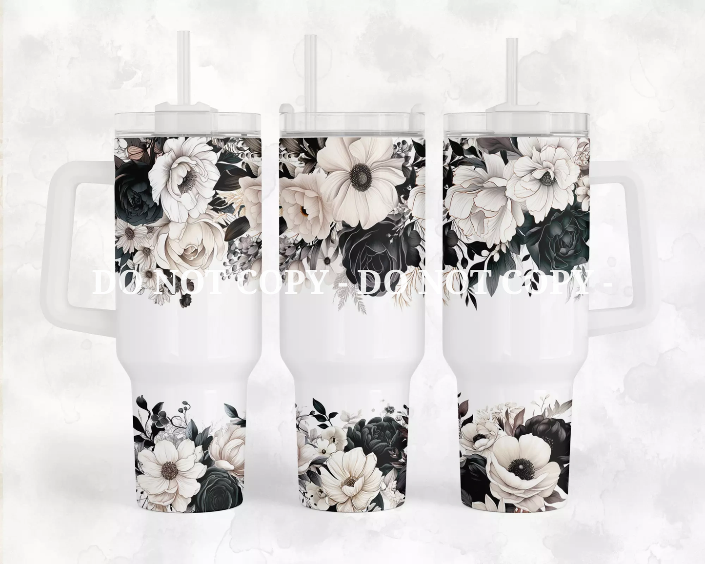 BLACK AND WHITE FLORAL - 40 OZ WRAP