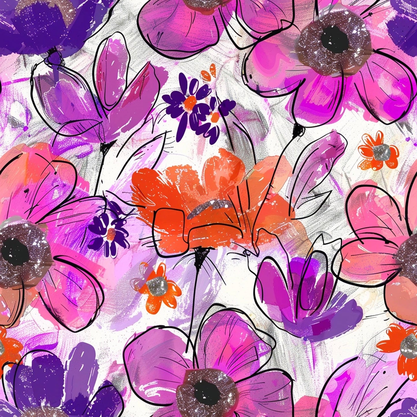 PURPLE AND PINK FLORAL DOODLE - PATTERN VINYL