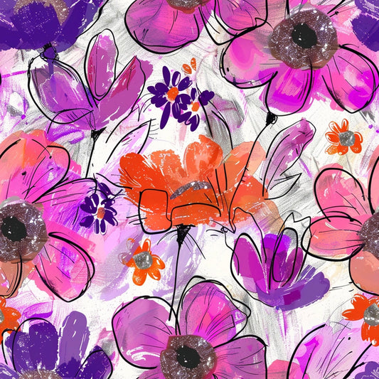 PURPLE AND PINK FLORAL DOODLE - PATTERN VINYL
